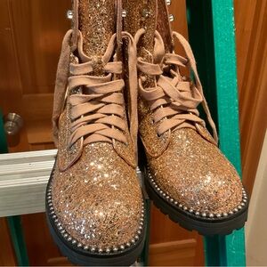Portland Lace up Glittery Combat Boots